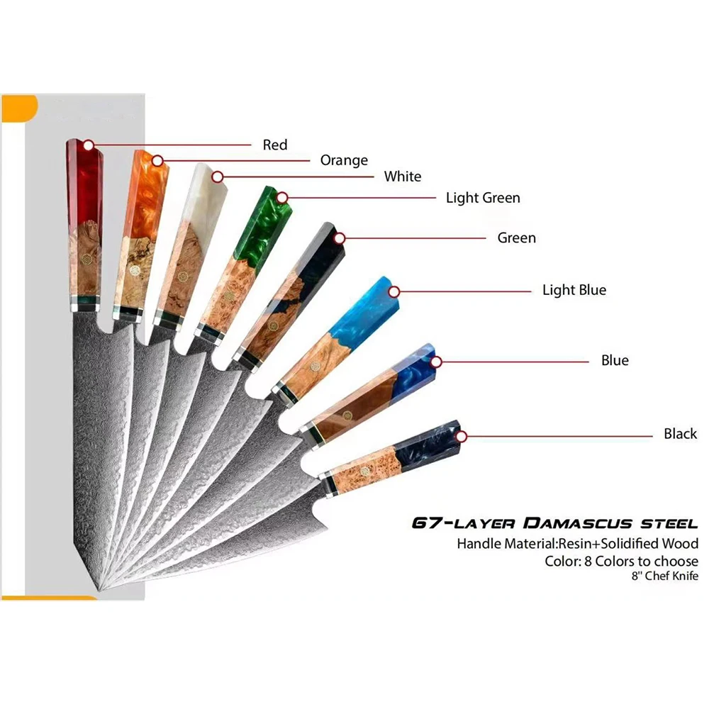 Japanese VG10 Damascus Steel Kitchen Chef Knife with Beautiful Epoxy Resin Handle