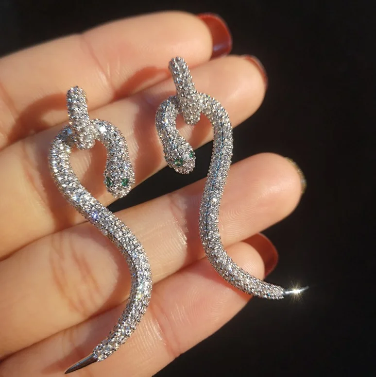 Big Brand 925 Silver Nickel Free Cubic Zirconia Snake Earrings