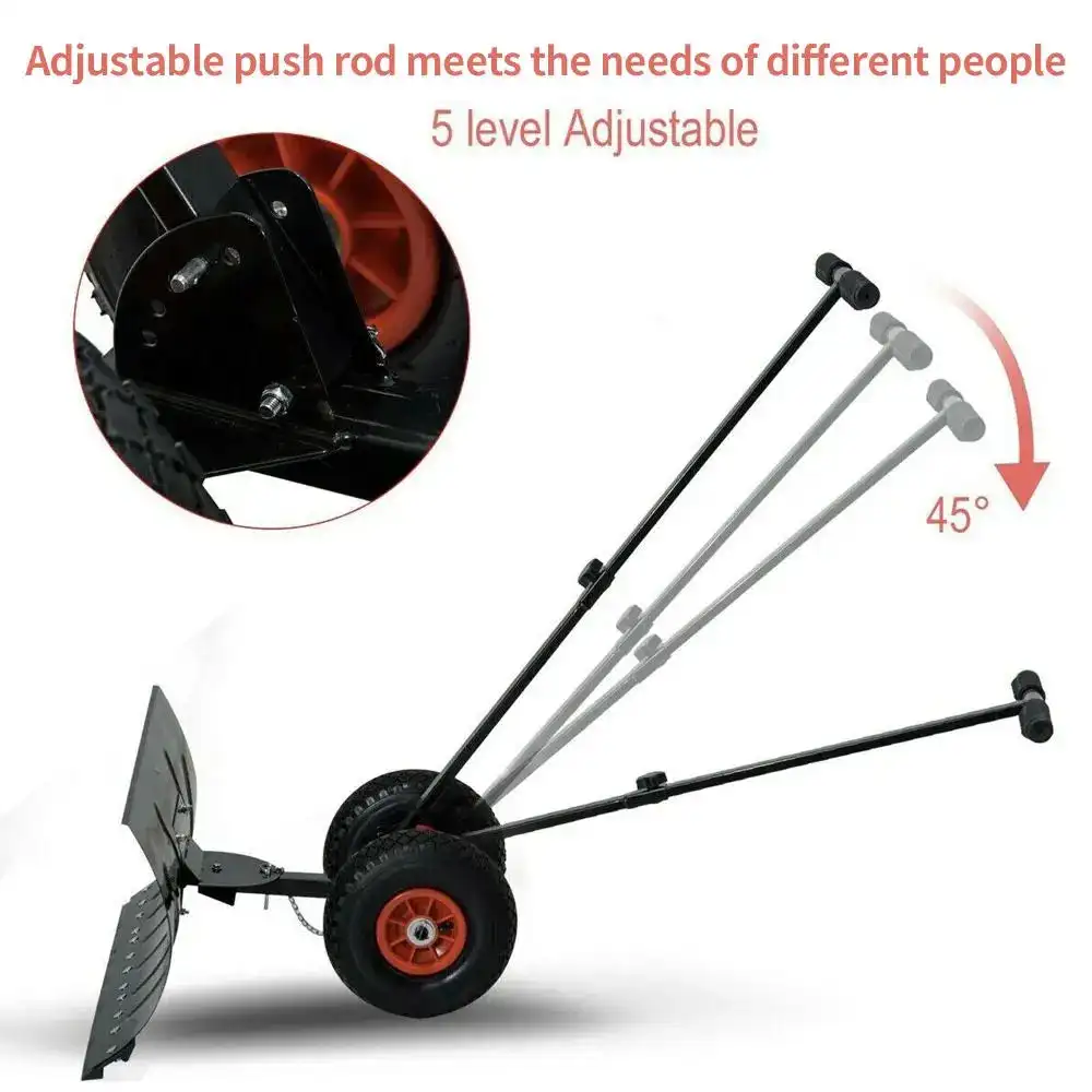 29 Inch Wheeled Shovel Adjustable Height Multi-Angle Pusher Garden Snow Plow Shovel With Wheels Outdoor Path Cleaner