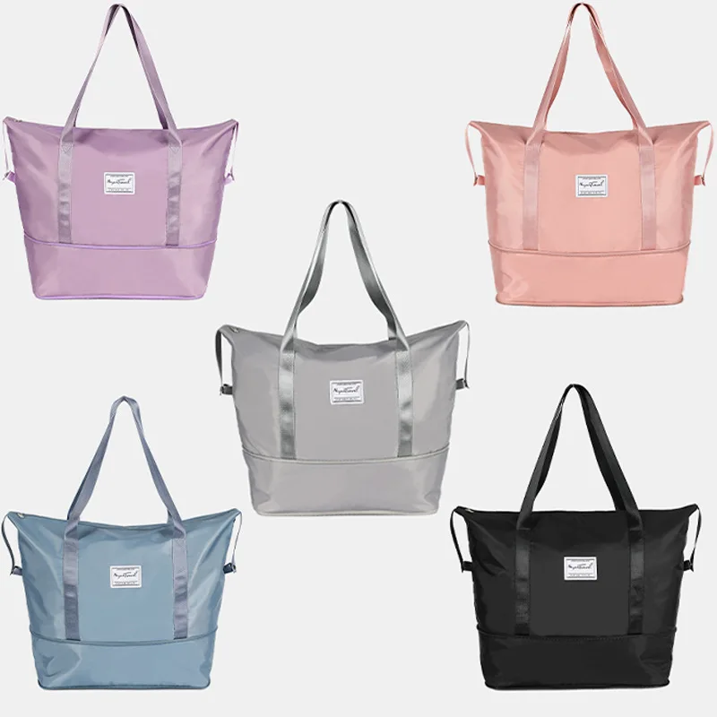 Large Travel Tote Bag Waterproof Expandable Duffel Gym Tote Bag Carry On Tote Bags for Women with Trolley Sleeve Wet Pocket