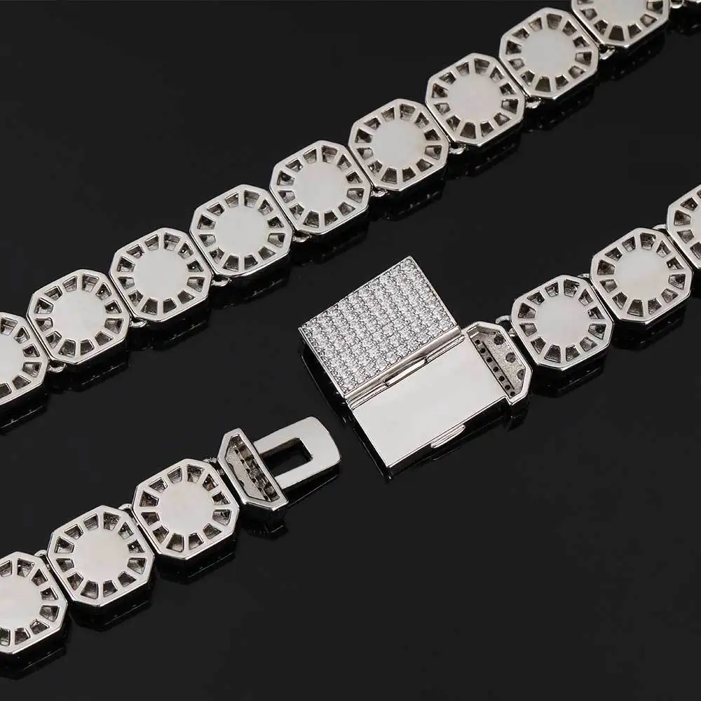 Hip Hop Luxury Men Women Choker Necklace Bling Lab Diamond CZ Paved 10mm Clustered Tennis Chain Necklace