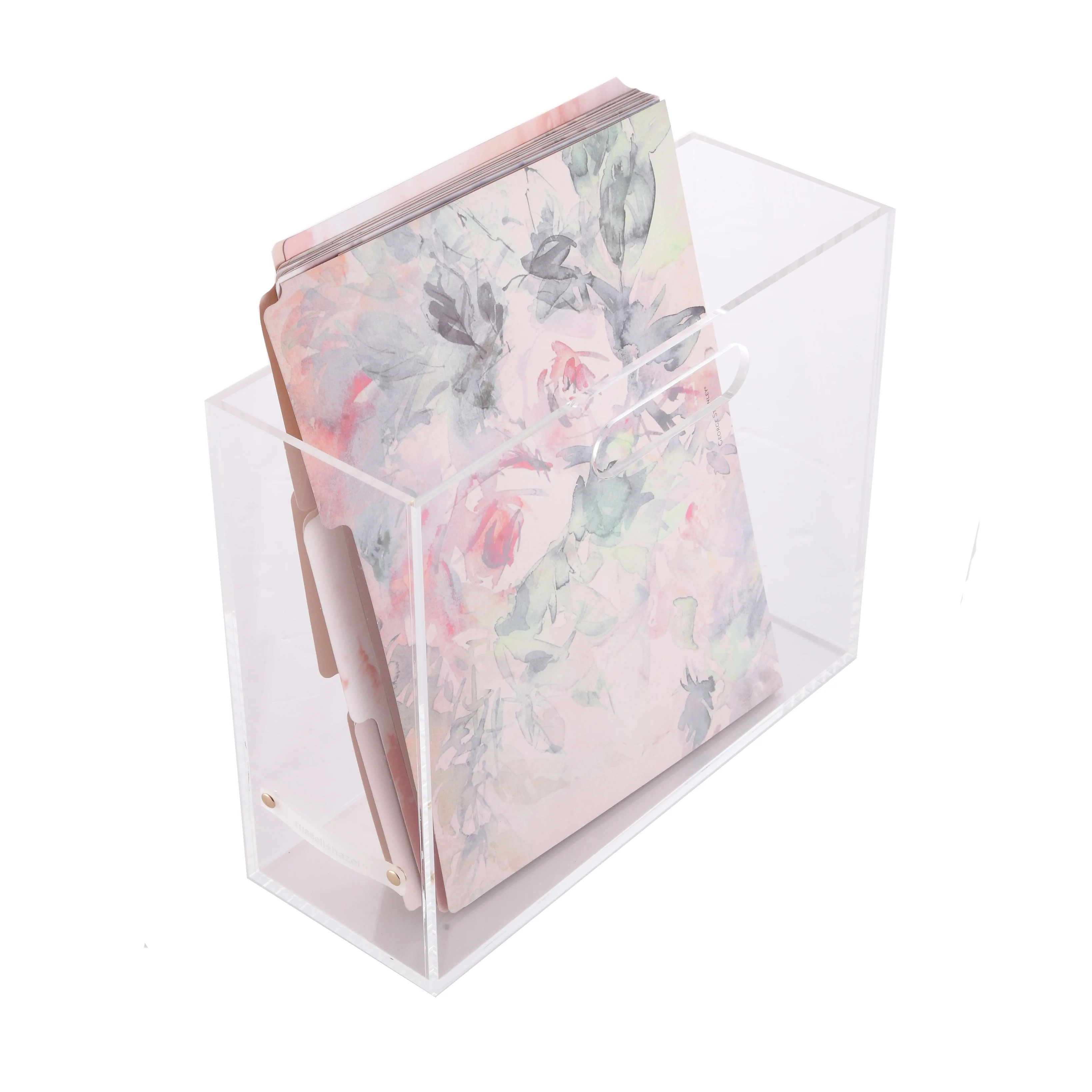 Modern Acrylic Magazine Holder Slim Acrylic Storage Box with Handles ACRYLIC File Organizer for Desk