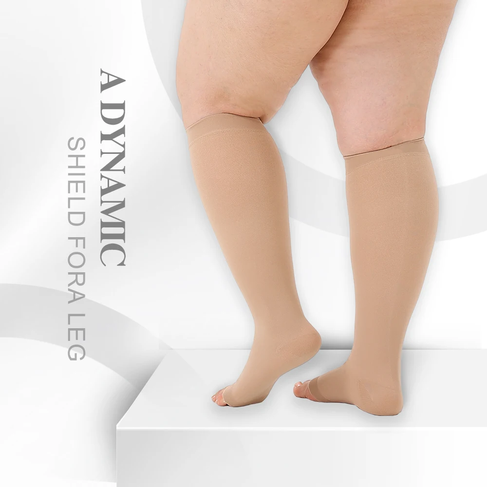 Unisex Open Toe Compression Stockings 30-40mmhg Medical Varicose Veins Socks for Men & Women Up to Knee Socks