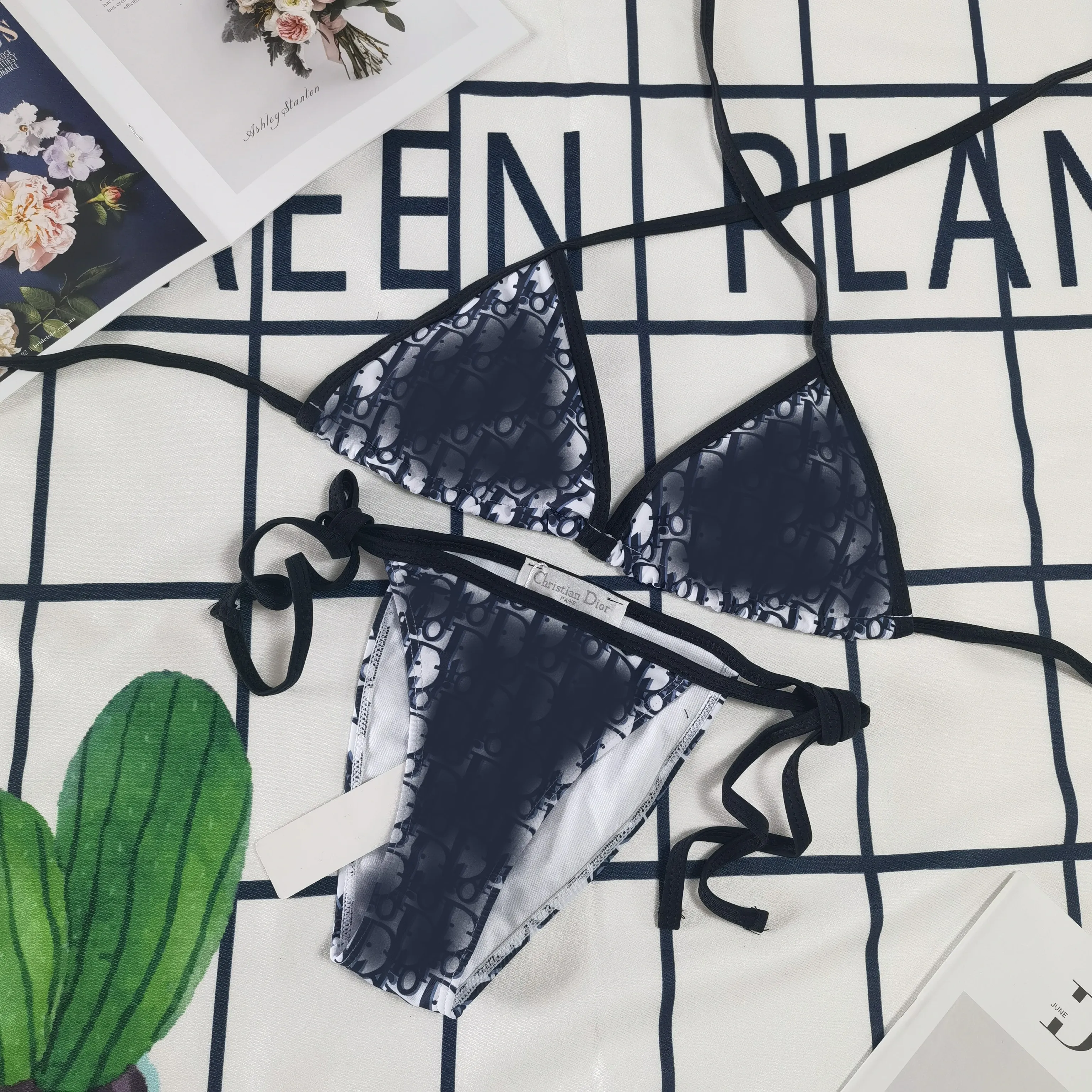 Famous brand plaid printed bikini feminine strap triangle split vacation swimsuit