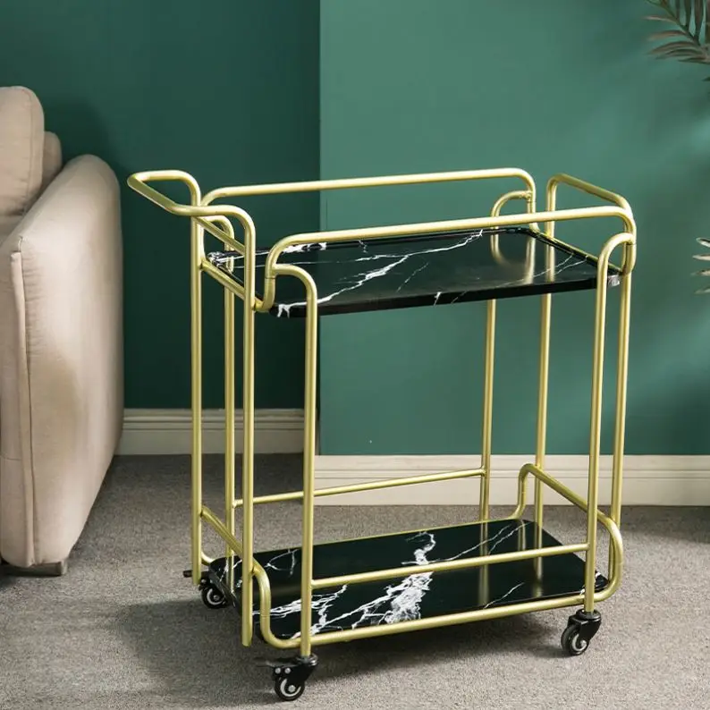 2024 New Modern Folding Bar Cart for Sale Hotel Metal Gold Luxury Wine Drinks Food Rolling Trolley