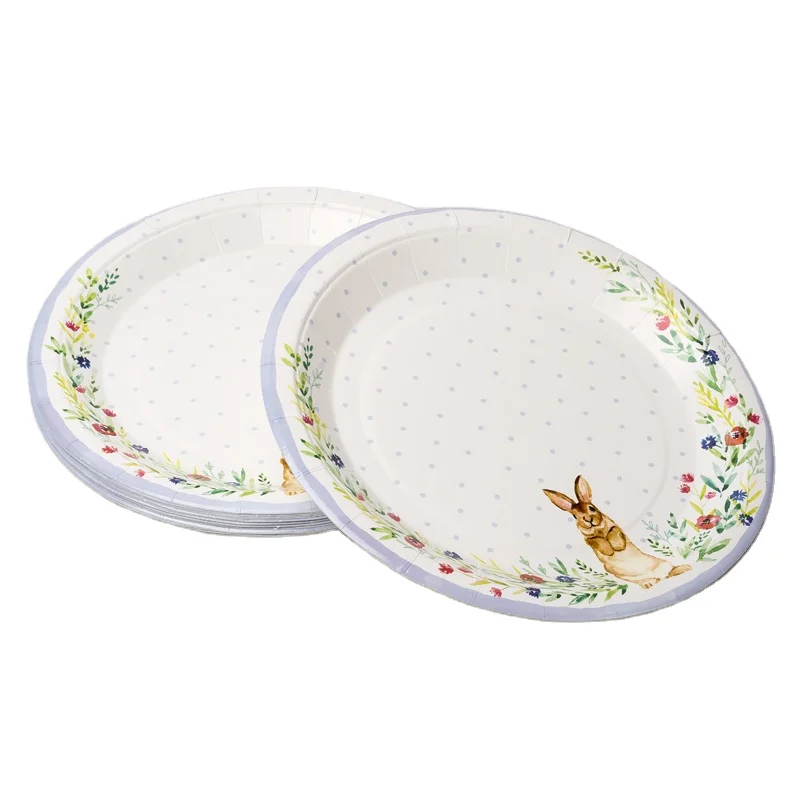 Cute Rabbit Design Child Liked Party Paper Plate Dish Set Cheap Price Disposable Cartoon Food Plate Plastic Oval Plates 11 Inch