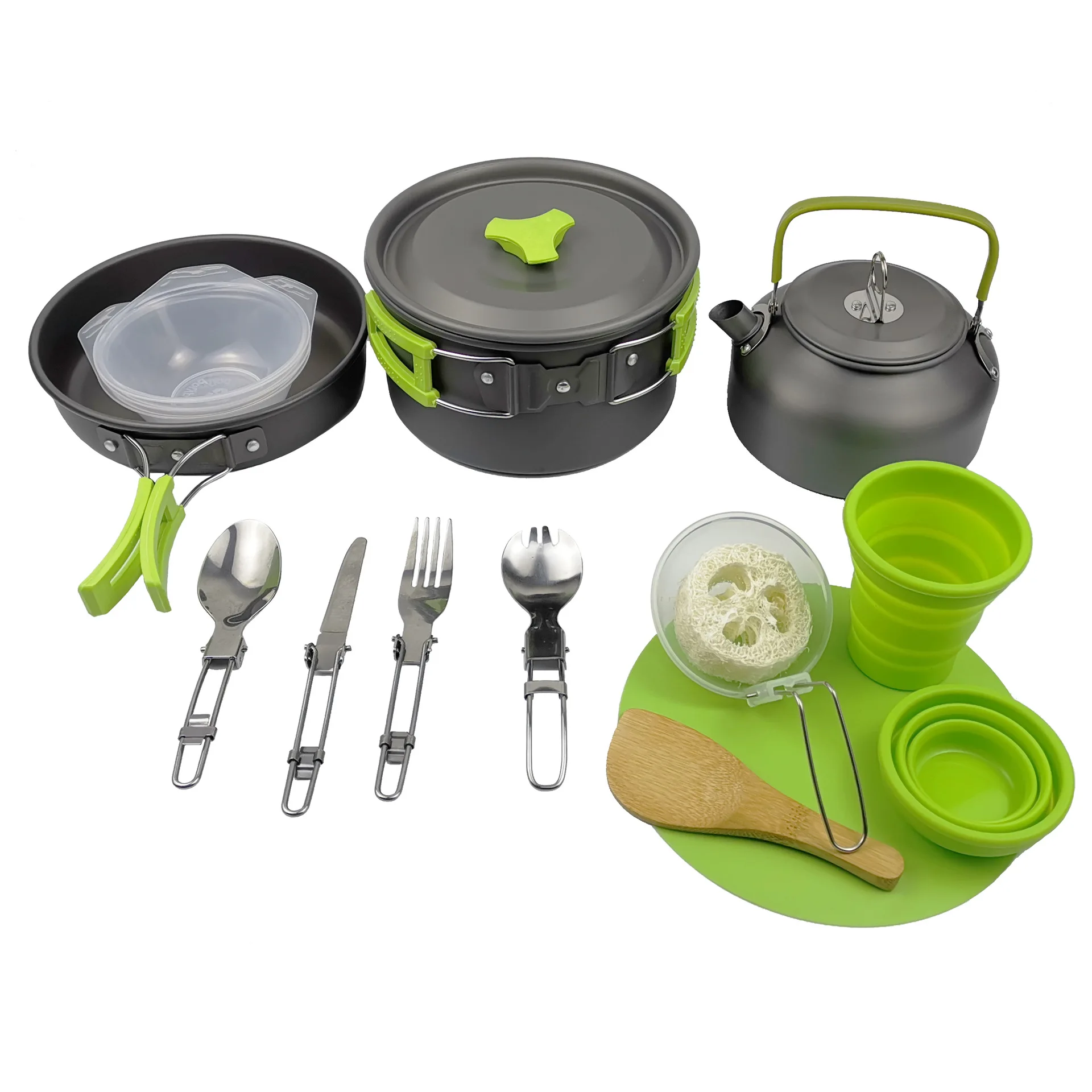 Hiking Picnic Camping Cookware Set Outdoor Aluminum Cooking Set Water Kettle Pan Pot Tourism Travelling BBQ Tableware Equipment