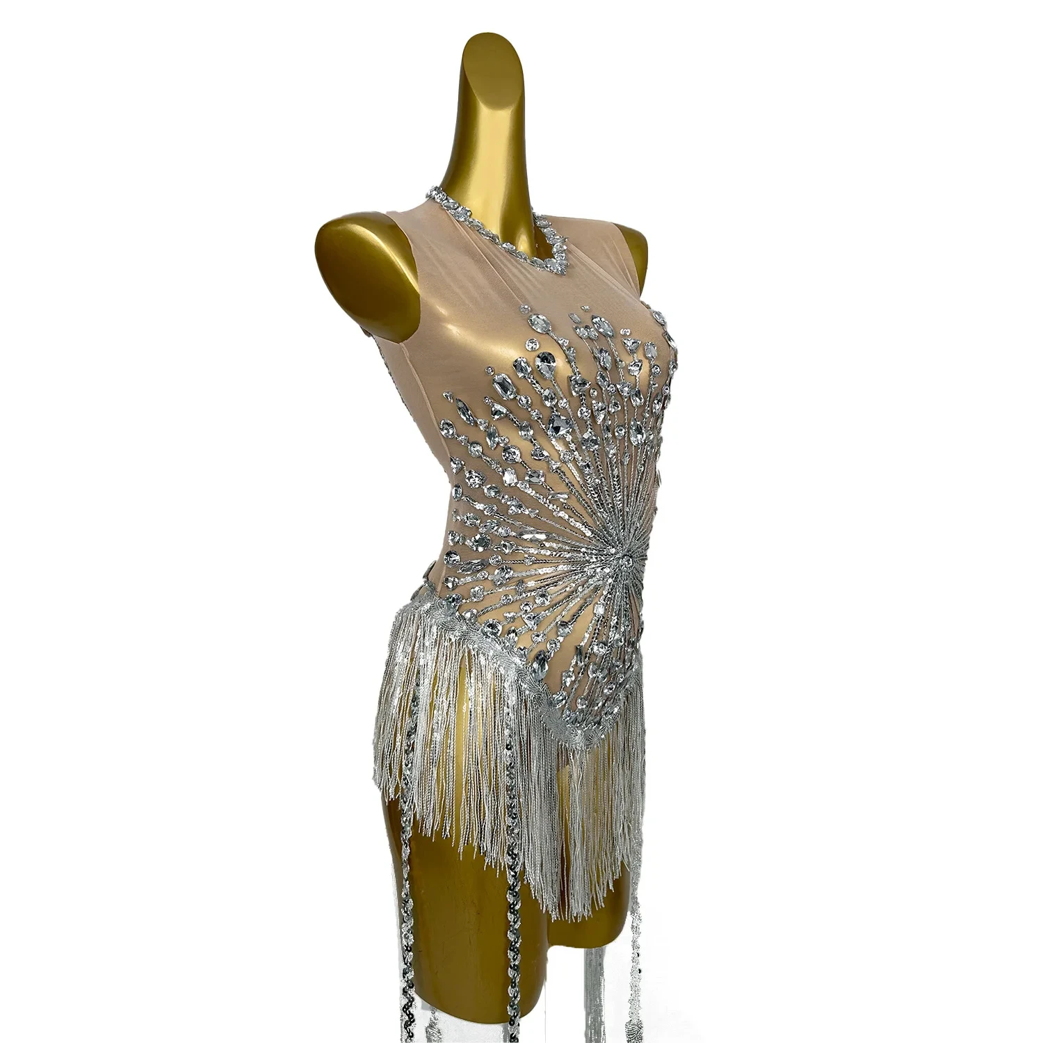 Sexy Sleeveless Sequin Fringes Bodycon Jumpsuit Pole Dance Leotard Festival Clothing Women Rhinestone Stage Performance Bodysuit