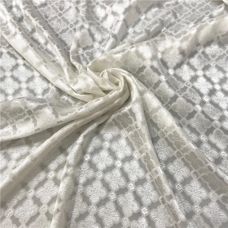 
White Bridal Fabric Satin Viscose Fabric 18mm Jacquard Fabric for wedding dress 