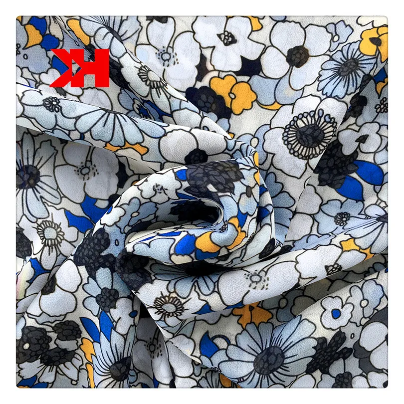 Kahn Pearl Chiffon Print Blue Fabric for Dress