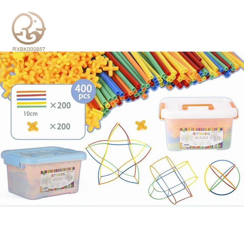 Wholesale Unisex Construction Straw Building Blocks Toy Plastic Straws and Connectors for 2-4 Years Old Kids