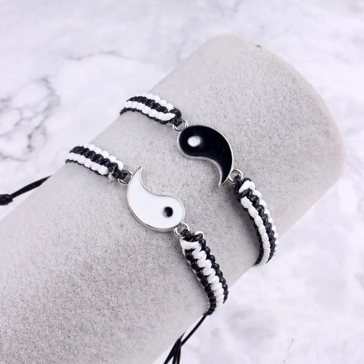 Matching Yin Yang Friend Couple Bracelets Adjustable Handmade Cord Relationship Bracelets for Friendship