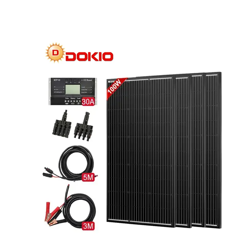 DOKIO 400W Rigid New Full Black Solar Panel Kits System for Home Power Station For Car RV Boat Travel Camping
