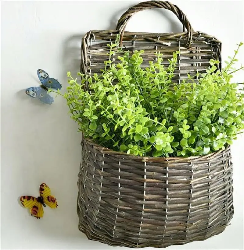 
wholesale cheap Unique shaped willow flower basket wicker hanging basket with handle 
