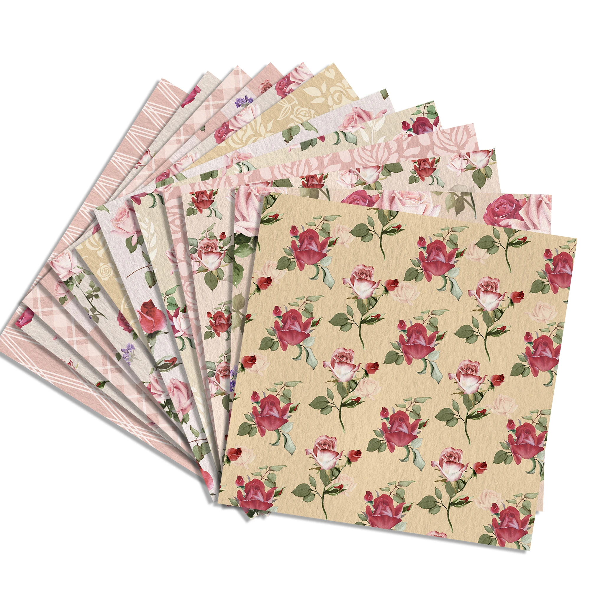 Huancai Rose Floral Pattern Scrapbook Paper Double-Sided Decorative Craft Paper for Gift Wrapping Photo Album Party Supplies