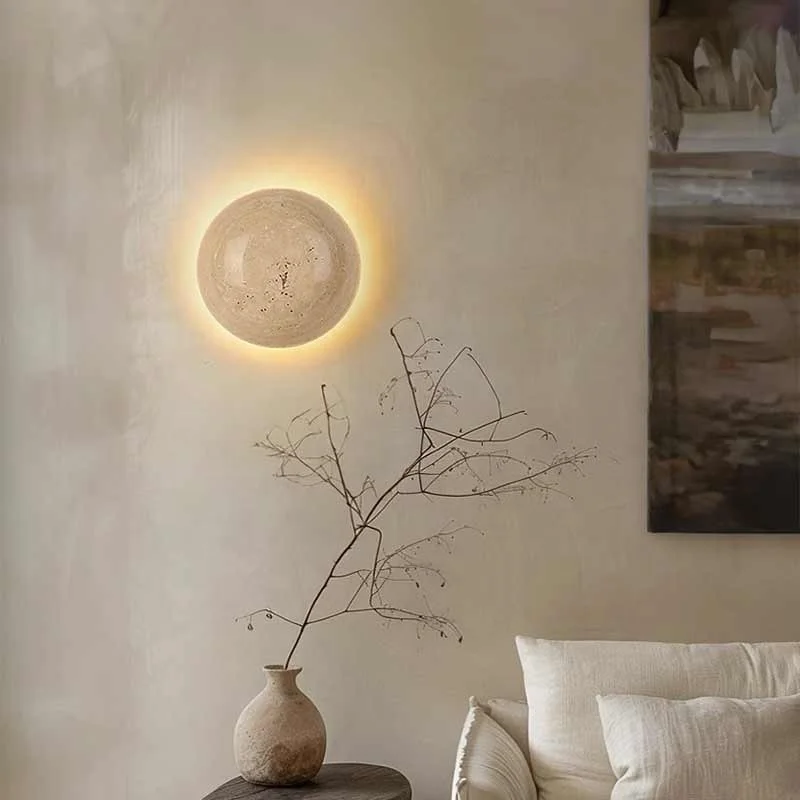 Exclusive Release Travertine Marble Stone Moon Shaped Wall Lamp Lights for Indoor Home Decoration.