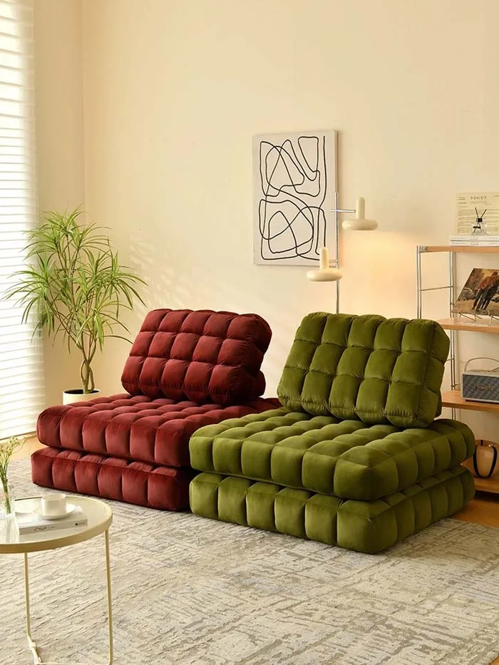 Modern Single Module Tofu Block Sofa Chair Waffle Lazy Sofa for Bedroom or Living Room for Small Apartments