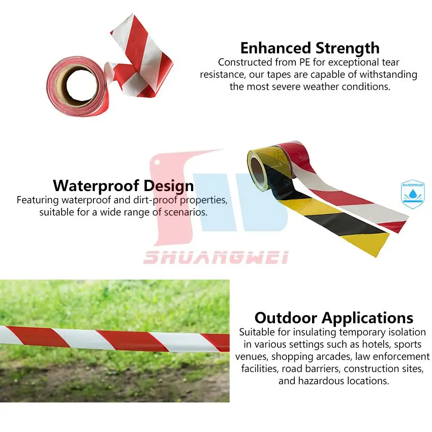 Custom Printed White Red Barricade Caution Safety PE Film Warning Tape Safety Tape Non Adhesive Warning Protection Tape