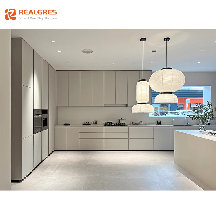 Realgres Matt Surface Modern Acrylic Kitchen Design Unit Cabinet Door Modular  White Lacquer Kitchen Cabinet