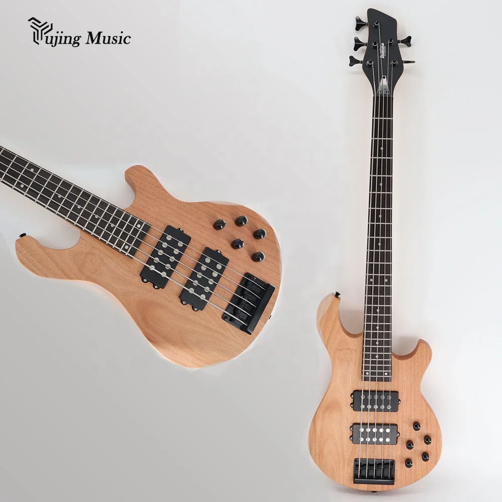 China factory 5 string Active Bass Guitar 24 frets  2V 3T double humbucker maple neck Basswood  Electric Bass