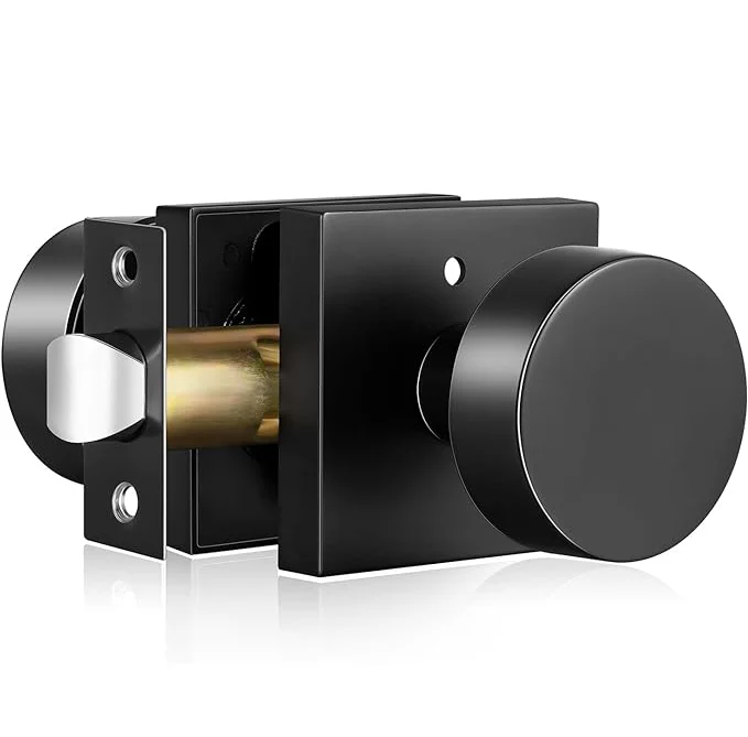 Matte Black Door Knobs Interior with Lock, Modern Square Door Handle for Bedroom Bathroom