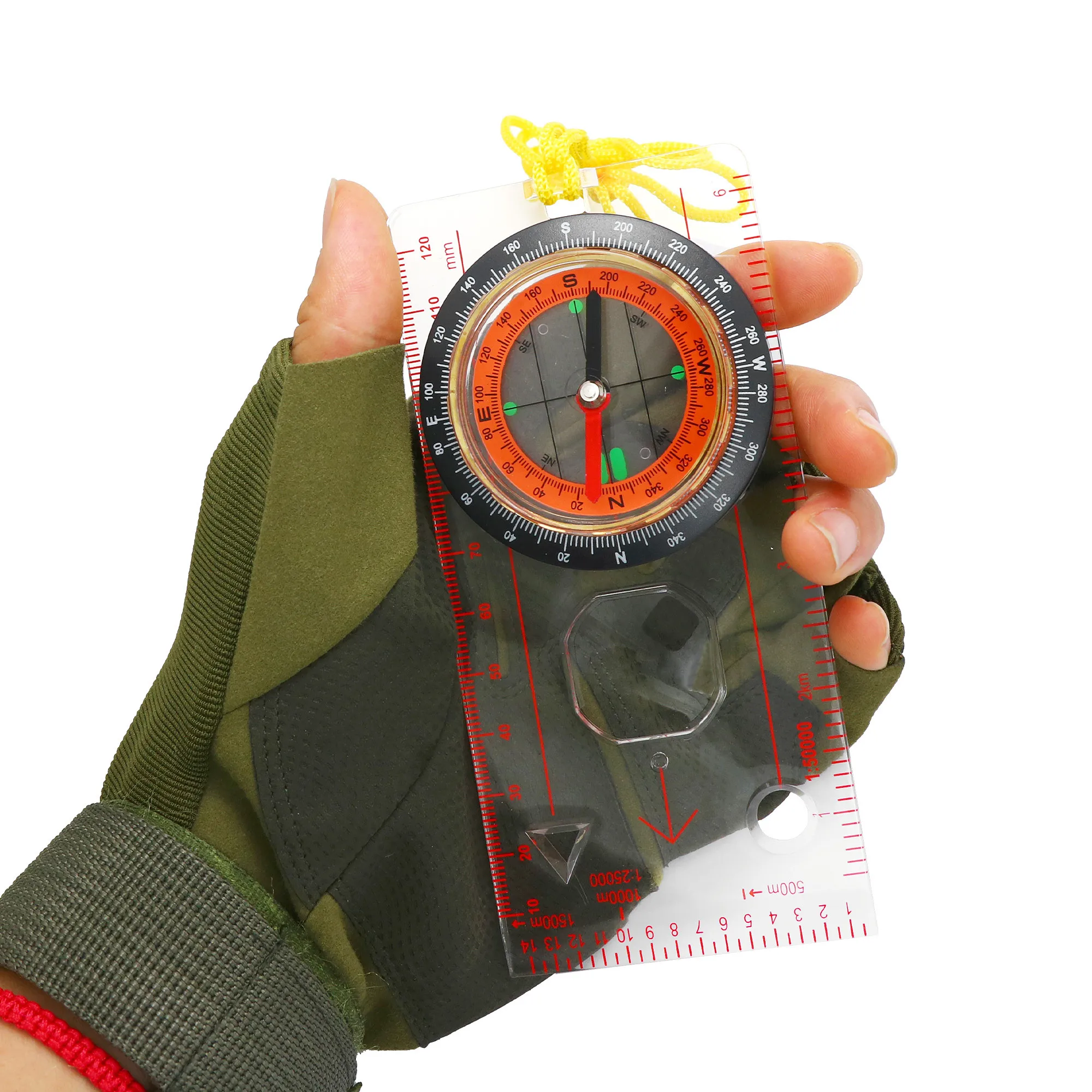 High precision outdoor camping magnifying compass tape ruler scale directional map ruler measuring tool