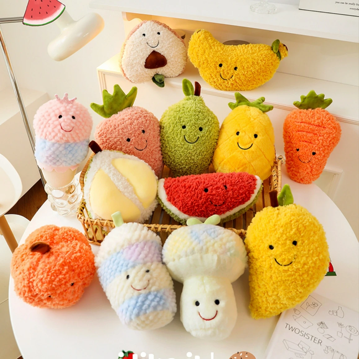 New simulation fruit series plush toys dolls banana watermelon radish grasping machine doll wholesale