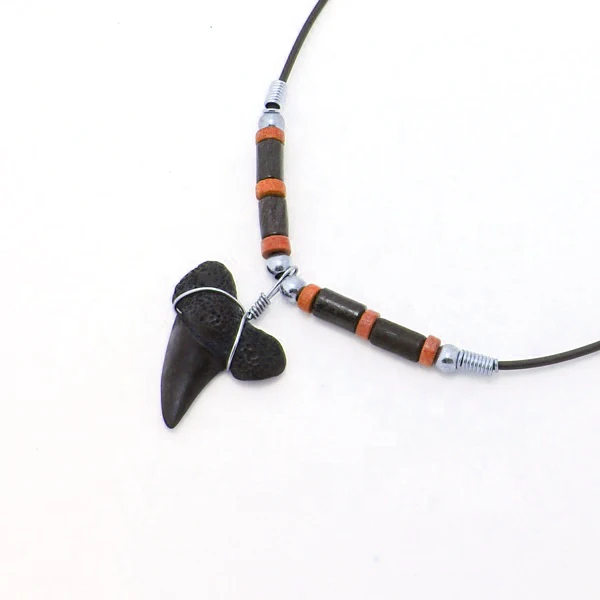 Adjustable Natural Cord Shark Tooth Pendant Necklace Shark Black Tooth Shark Long Necklace Women Jewelry