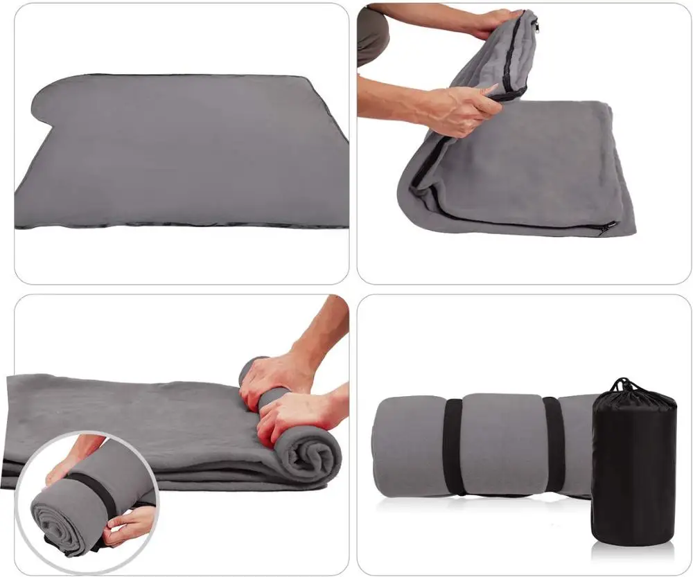 NPOT Outdoor Fleece Sleeping Bag Liner with Hood Great for Adult Warm or Cold Weather foldable bed with carrying bag