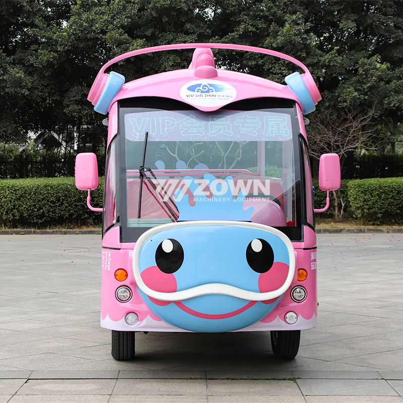 Wholesale Coral Style Pink Cartoon Amusement Park Bus Electric Shuttle Tourist Sightseeing City School Bus Zoo Tours Vehicle