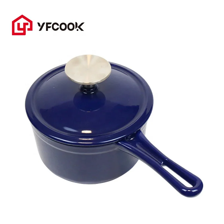 Hot Sale 15CM Blue Cooking Pot Cookware Blue Enamel Saucepan Cast Iron Milk Pot with Handle