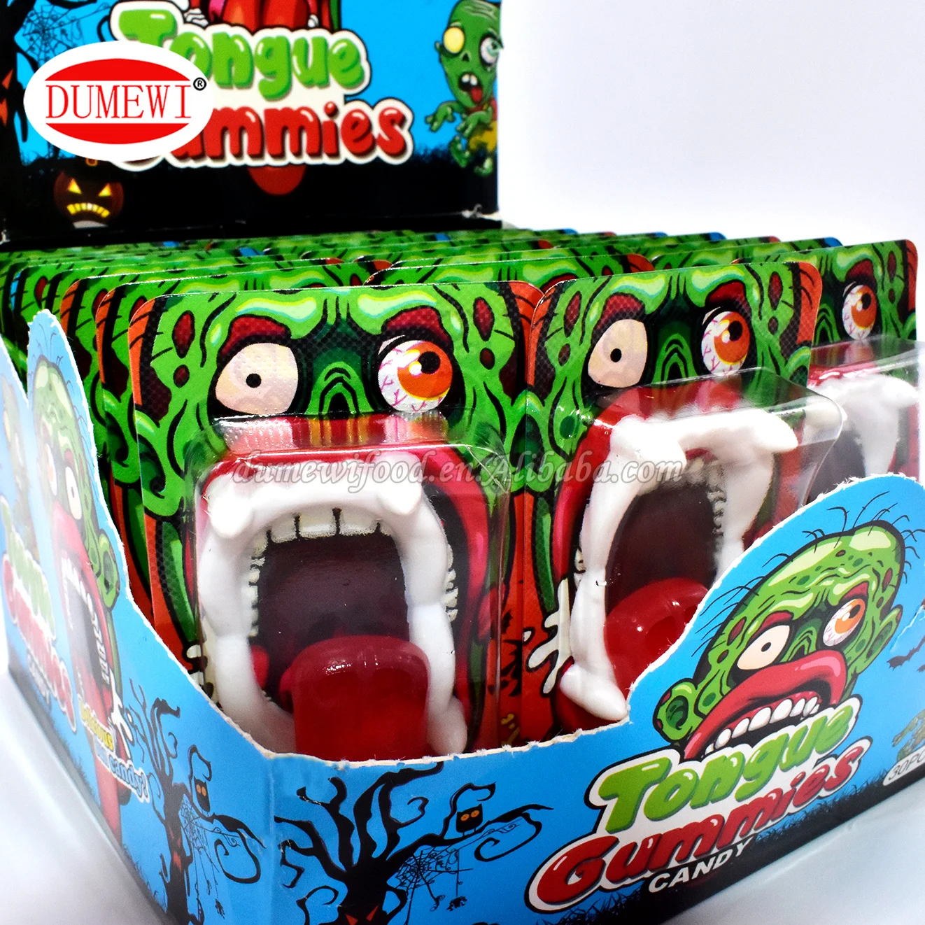 High quality fun Halloween Tongue Soft candy Fruity flavored tongue candy with teeth toys