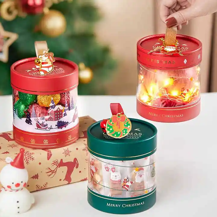 Customized Christmas Exquisite Gift Paper BoxRecycled Craft Paper Tube  For Candy Chocolate And Apple Packing In A Factory Price