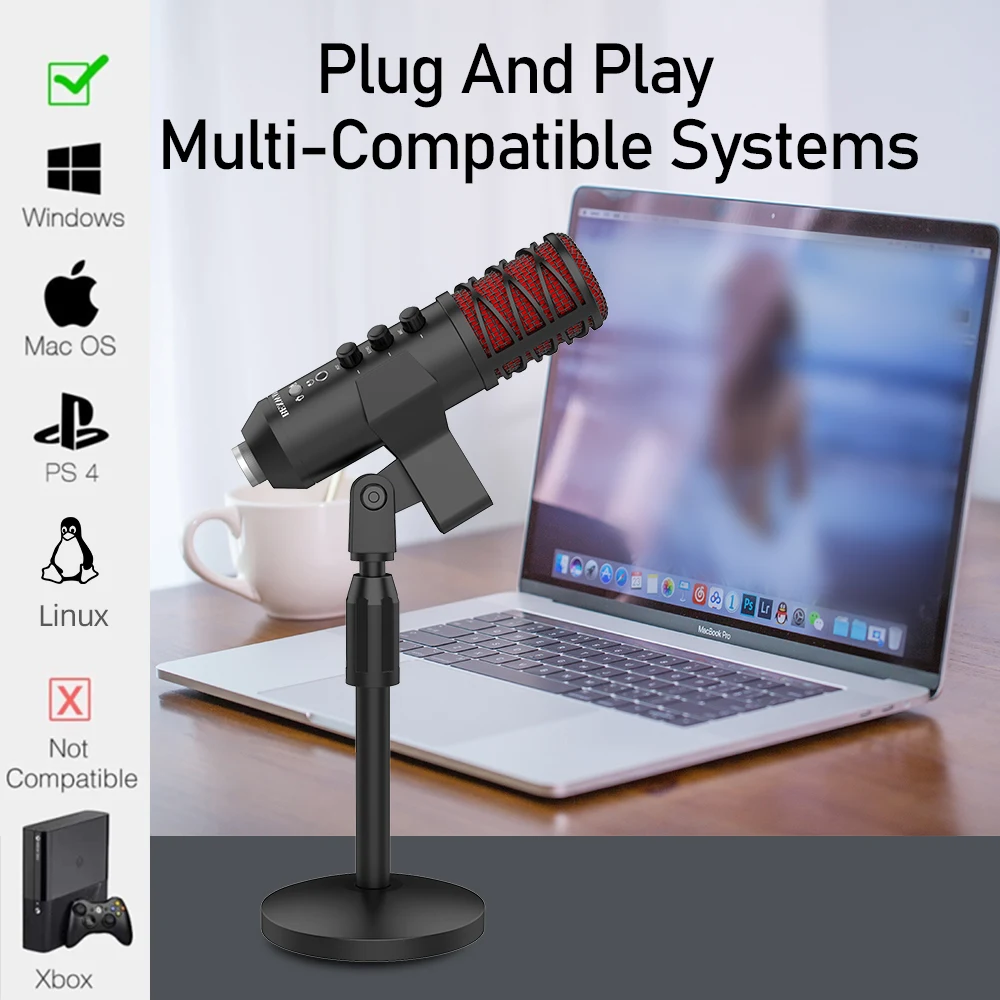 Высококачественный Настольный конденсаторный микрофон с чипом DSP, USB, комплект микрофона для компьютера с регулируемым штативом для настройки, Skype, чат