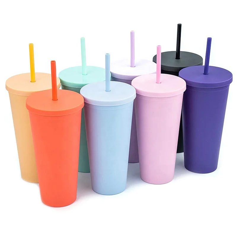  22oz акриловые двухслойные Матовые Пластиковые Стаканы Чашки для холодных или горячих