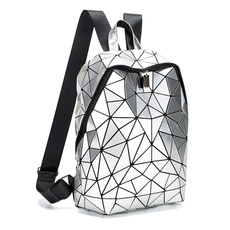 mini checkered lattice college luminous geometric leather backpack for girl 2023