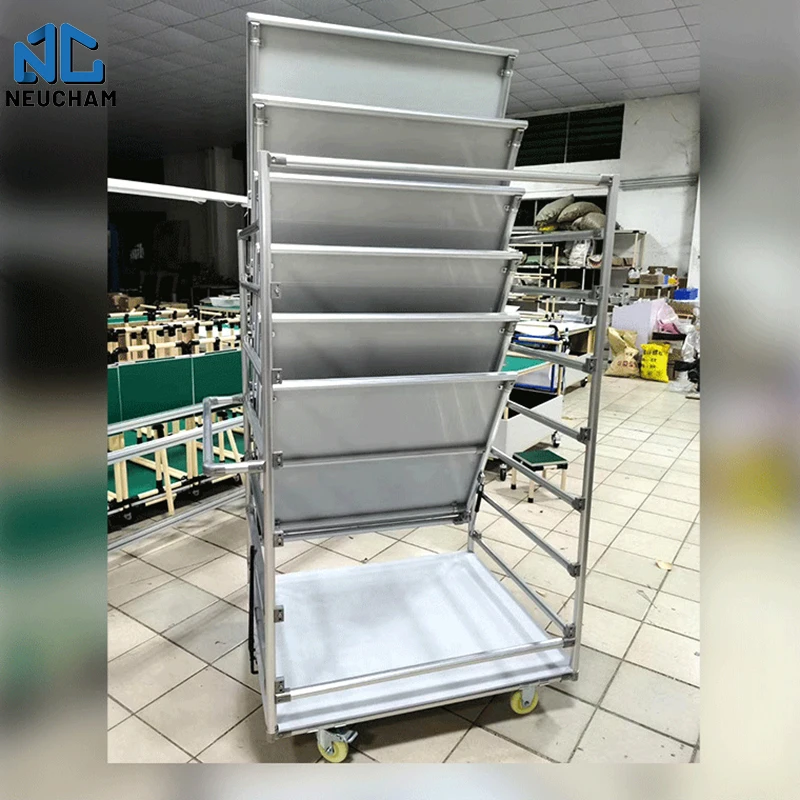 Wholesale aluminium alloy turnover cart joint pipes shelves movable trolley with heavy duty casters
