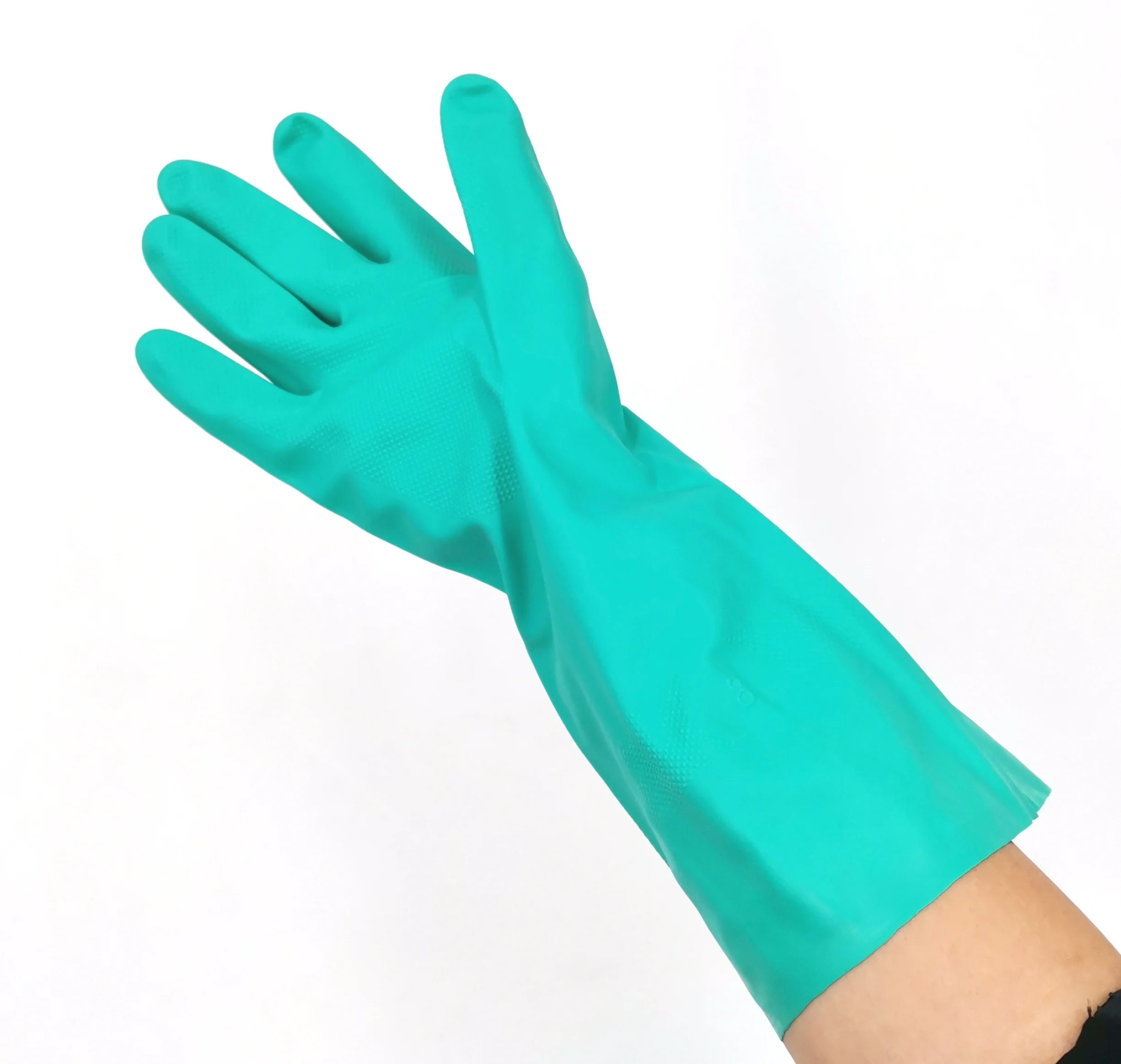 Waterproof Heavy Duty Gloves Green Nitrile Guantes de Nitron Guante Nitrilo Industrial working safety hand job protective gloves