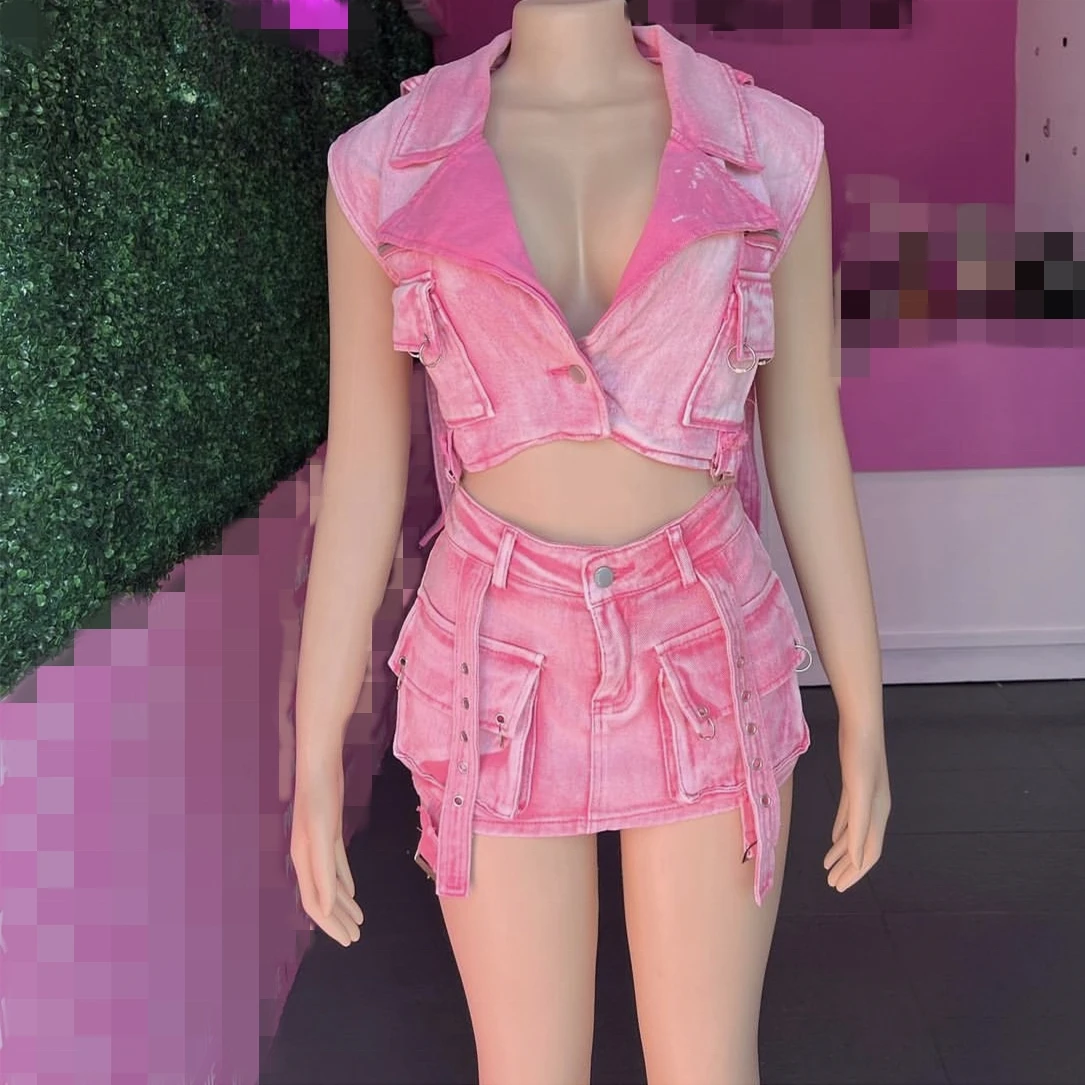 DGK042576 Plastic denim Skirts Sets skirt And Top Set For Women with great price