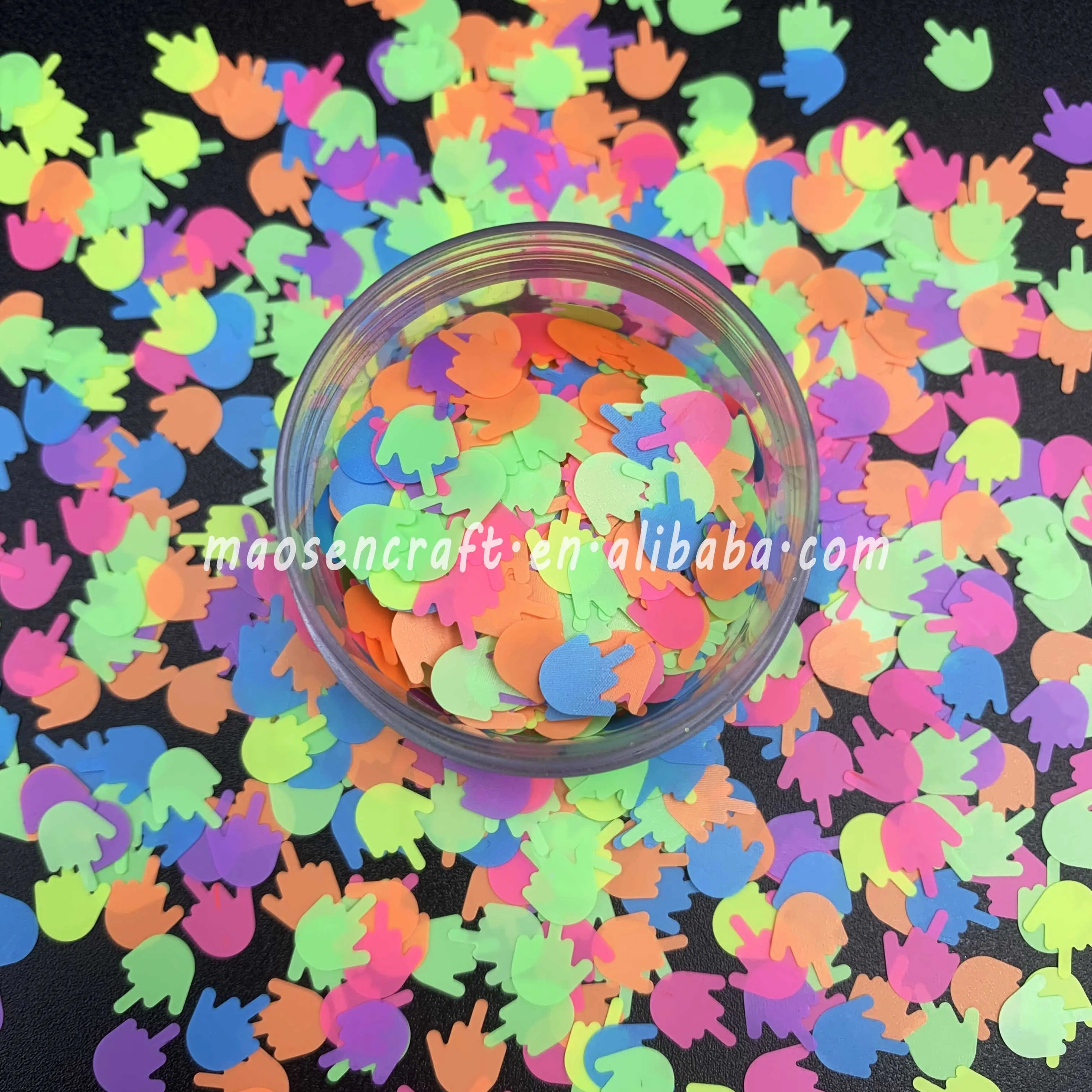 Latest Desgin High Quality Rainbow Neon Confetti Chunky Matte Middle Finger Shape Glitter For Resin Epoxy
