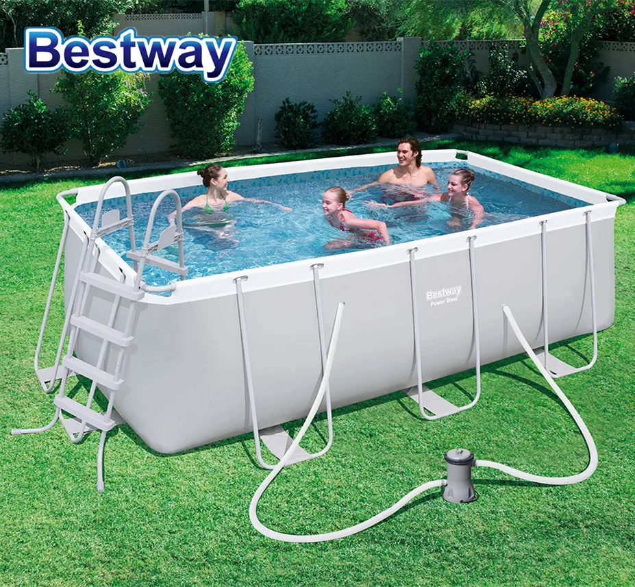 Bestway 56466 Rectangular Power superior steel design metal steel frame outdoor Above Ground Swimming Pool