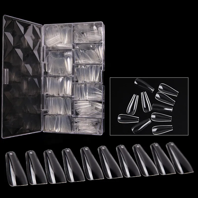 2022 Wholesale 500pcs Long Artificial False Stilleto Nails Tips Coffin Shaped for Nail Art and Nail Painting Manicure