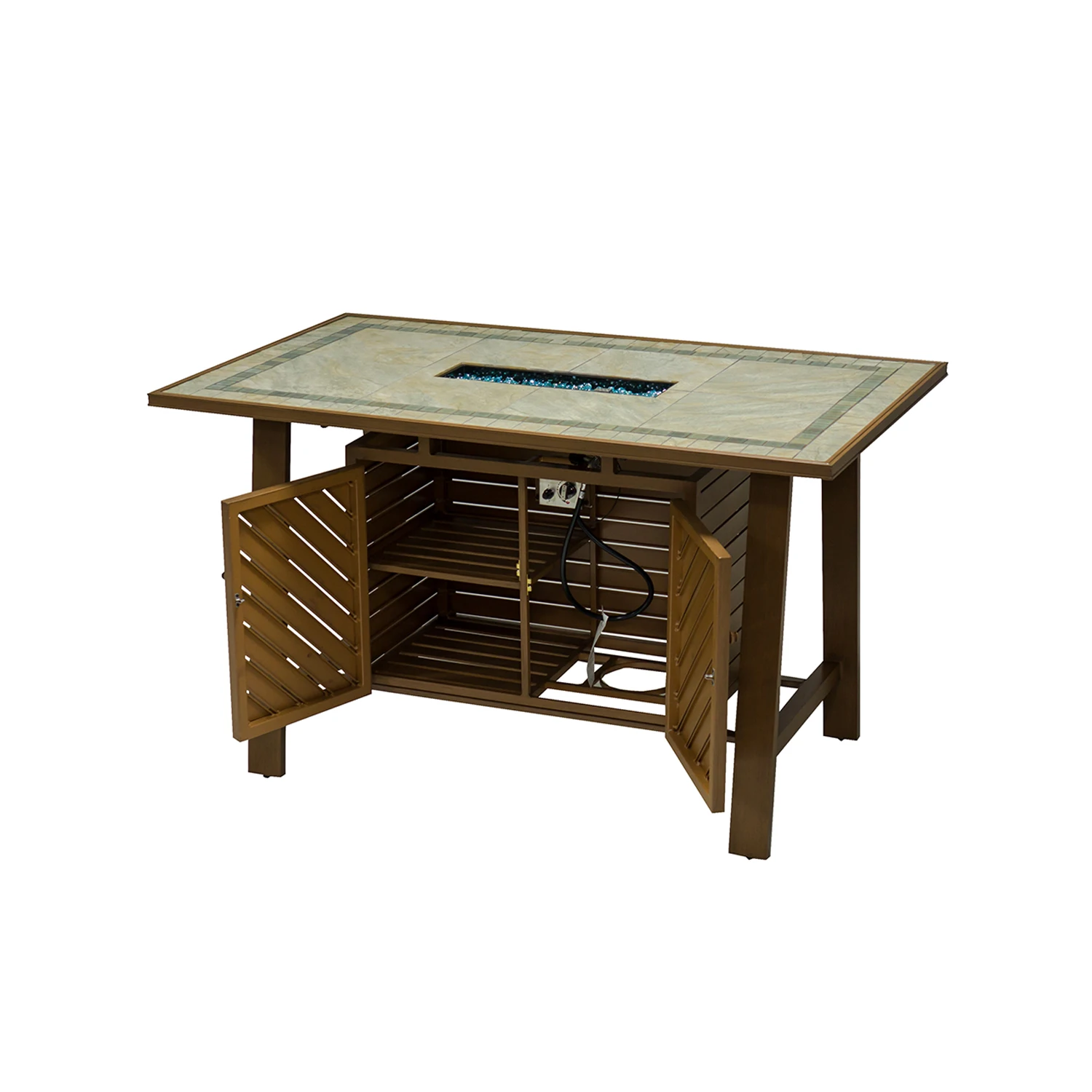 
72 inch rectangular ceramic tile top cast aluminum outdoor gas fire pit bar table (WH065-SL) 