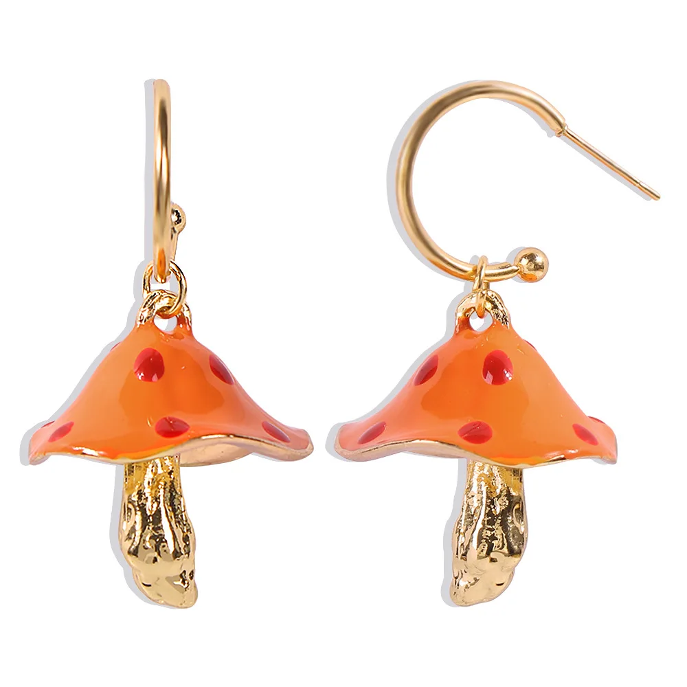 Fantasy Cute Forest Series Little Mushroom Oil Dropping Earrings Colorful Oil Dropping Mushroom Earrings Hot Selling