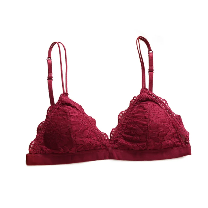 Girls Wireless Soft French Style Lace Padded Bra Women Seamless Thin Bralette Deep V Bra Underwear