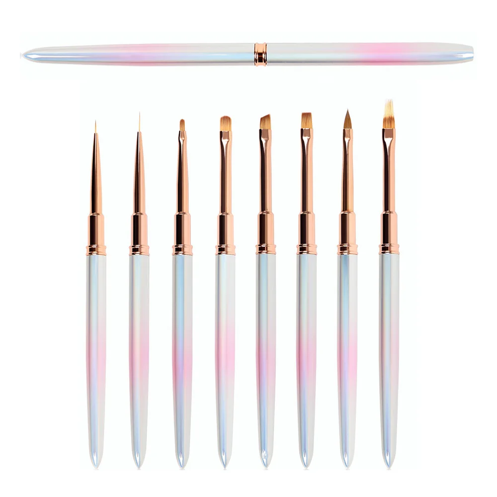 Guteng Customize Logo Metal Handle Rose gold Nail Acrylic Brush Gradient Pink Silver painting drawing Uv Gel Nail art brush set