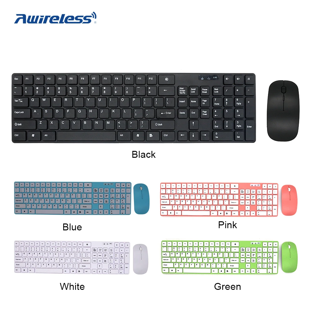 Awireless 2022 New Cheap Full Size Computer Ultra Slim Silent Key 2.4G Nano Usb Receiver Wireless Mouse Keyboard Set Pink Color