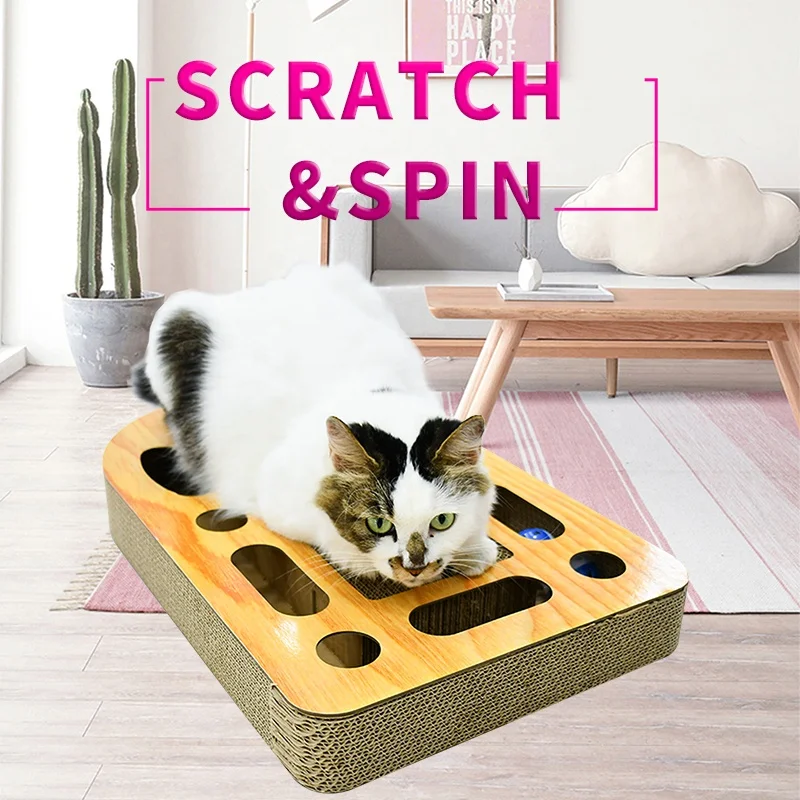 oem pet scratching toy bc flute corrugated cardboard paper cat scratchers with catnip and playing ball