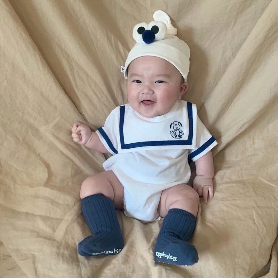 Hot Sale Summer Newborn triangle hip bodysuit sailor collar baby rompers custom for oem odm wholesale with sock