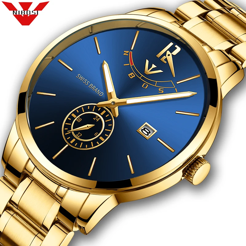  Мужские часы NIBOSI Relogio Masculino Relojes 2020 золотые мужские роскошные спортивные кварцевые ведущей марки деловые водонепроницаемые